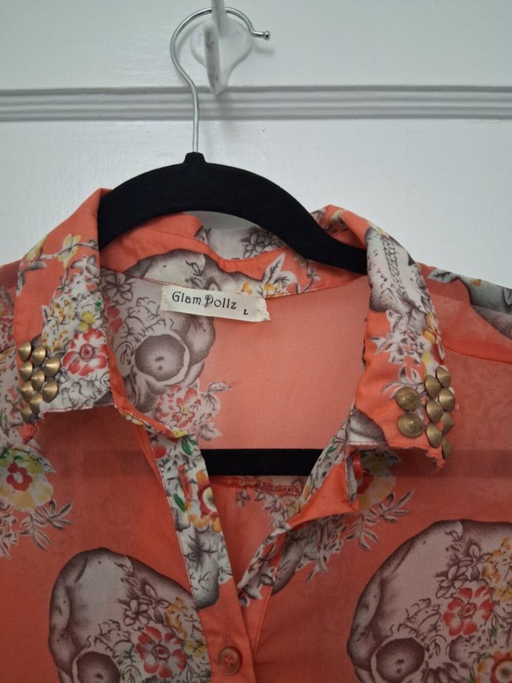 Glam Dollz Women's Floral Skull Blouse - Picture 6 of 6